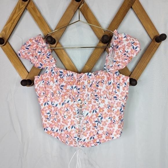 Princess Polly Harry Floral Corset Cap Sleeve Cropped Crop Top - Picture 3 of 9